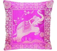 Ruwado Banarasi Housse de coussin décorative en soie indien 40 x 40 cm, housse de coussin, extravagante, design pour la décoration de la maison, double motif éléphant, 40 x 40 cm, violet-4