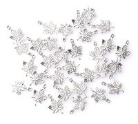 Ruwado Lot de 30 breloques en forme de feuilles d'érable en métal pour loisirs créatifs, fabrication de bijoux, colliers, bracelets, porte-clés, accessoires de cadeau de Noël (argenté)