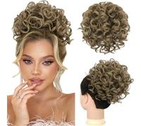 RUWISS Chignon Postiche Cheveux Grande Postiches Bouclés Ondulés Naturel Synthétique Chouchou Postiche de Cheval Chignon Elastique Cordon de Serrage pour Femmes Fille (80g Brun Cendré)