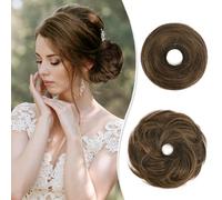 RUWISS Chignon Postiche Cheveux Humain Véritables, Updo Droite et Décoiffé, Pièces de cheveux élégantes, Chignon Long, Extension de Cheveux pour Femmes Fille 25g Brun Mixte
