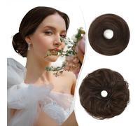 RUWISS Chignon Postiche Cheveux Humain Véritables, Updo Droite et Décoiffé, Pièces de cheveux élégantes, Chignon Long, Extension de Cheveux pour Femmes Fille 25g Blond Chocolat