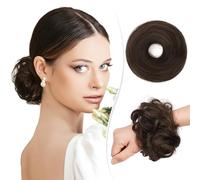 RUWISS Chignon Postiche Cheveux Humain Véritables, Updo Droite et Décoiffé, Pièces de cheveux élégantes, Chignon Long, Extension de Cheveux pour Femmes Fille 25g Châtain Doré