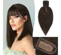 RUWISS Coiffeuse en cheveux humains avec franges Coiffeuse à couronne Postiches pour femmes perruque courte 7.5 * 13CM Base en soie 100% de vrais cheveux humains Clip in Topper 25cm 35g（2#）