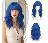 RUWISS Perruque Ondulée Bleu Mi-longue 50 cm avec Frange, Naturel Layered Perruques pour Femme Cheveux Synthétiques Résistantes pour Usageet Quotidien et Cosplay -Bleu Yves Klein