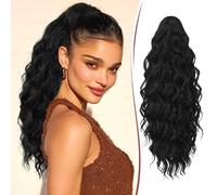 RUWISS Ponytail Cheveux Naturel Afro avec Pince - Extension Queue de Cheval Afro Ondulée pour Femme 50cm Claw Clip Postiches Cheveux Naturel Bouclés Synthétiques, Noir Naturel