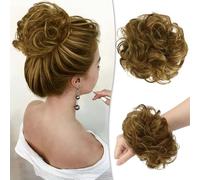 RUWISS Postiche Désordonné 100% Cheveux Humains Rose Chignon pour Femmes Cheveux Humain Scrunchie Chignon Bouclé Bun Extension Ponytail Désordonné (Brun rougeâtre avec des reflets dorés chauds)
