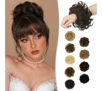 RUWISS Postiche Désordonné 100% Cheveux Humains Rose Chignon pour Femmes Cheveux Humains Scrunchies Chignon Bouclé Bun Extension Désordonné Petit Pain（Brun Naturel）
