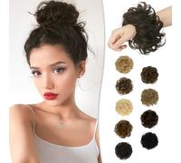 RUWISS Postiche Désordonné 100% Cheveux Humains Rose Chignon pour Femmes Cheveux Humains Scrunchies Chignon Bouclé Bun Extension Ponytail Désordonné Petit Pain(Brun le plus foncé)