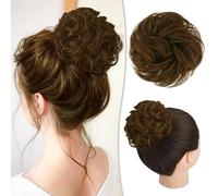 RUWISS Postiche Désordonné 100% Cheveux Humains Rose Chignon pour Femmes Cheveux Humains Scrunchies Chignon Bouclé Bun Extension Ponytail Désordonné Petit Pain(Chocolat Marron Clair)