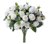 RUWLFE 10 Heads Artificial Flower Silk Rose White Eucalyptus Leaves Peony Bouquet Fake for Wedding Table Party Vase Home Decor pour Accueil(Color 4)
