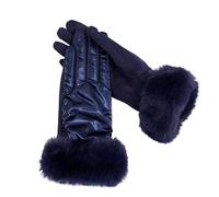 RUWLFE Gants d'hiver chauds en daim et cuir for femme, fausse fourrure velours épais, for la conduite pour Chauds(Blue)
