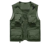 RUWLFE Gilet de pêcheur personnalisé Multi-Poches en Nylon Cargo for Journaliste pêche, Photographie, Camping pour Chasse(Green,5XL)