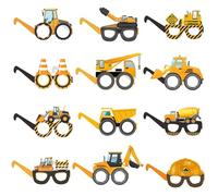 RUWLFE Lot de 12 lunettes en papier construction, accessoires for photomaton, for garçon, pelleteuse, camion, tracteur, décoration fête d'anniversaire for Party(Size 2)