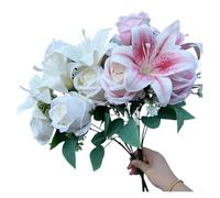 RUWLFE Mixed Roses & Lilies with - Fresh Cut Flowers for Home Decor, Wedding, Anniversary pour Accueil(Color3)