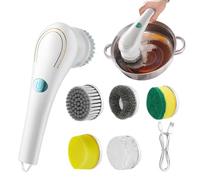 Ruwshuuk Brosse Électrique pour Grill - Outil Nettoyant Rechargeable sans Fil pour Grill - Tête De Nettoyage Amovible Étanche avec 5 Rechange pour Cuisine Salle De Bain Tapis Meuble