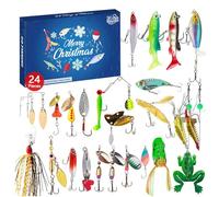 Ruwshuuk Calendrier de l'Avent avec leurres de pêche, calendrier de l'avent de pêche de Noël, calendrier de Noël appât pour poissons 24X pour quotidien | Calendrier de compte à rebours de pêche