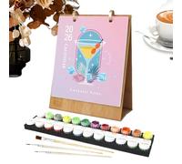 Ruwshuuk Calendrier de table 2026, calendrier à colorier pour adultes, agenda créatif avec 12 peintures à l'huile différentes peintes manuellement pour adultes et