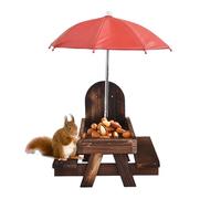 Ruwshuuk Mangeoire extérieure pour écureuils, oiseaux, table de pique-nique avec parapluie - Espace d'activités en bois pour manger la faune, support pour moineaux, pinsons, merle bleu, rouge-gorge