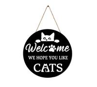 Ruwshuuk Panneau « Welcome We Hope You Like Cats » - Panneau de porte en bois rustique pour les amoureux des chats - Décoration de maison de ferme pour les amoureux des chats