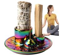 Ruwshuuk Porte-bâtons Palo Santo, brûleur Santo,Porte-encens en céramique coloré, brûleur de Sauge 3 en 1 - Plateau décoratif de Sauge de de Receveur de Cendres, bougeoir, décor à la Maison
