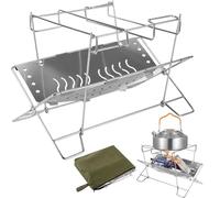 Ruwshuuk Support pour feu de camp | Rack pliable en acier inoxydable pour feu de camp | Accessoires de cuisson en plein air, base portable pour barbecue de camping et jardin