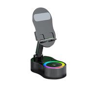 Ruwshuuk Support pour smartphone - Support de téléphone portable pour poste de travail - Support portable réglable en hauteur avec microphone et haut-parleur pour réunions en ligne