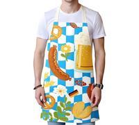 Ruwshuuk Tablier De Cuisine Pour Hommes | Tablier de Grillade Thème Oktoberfest | À Taille Réglable Résistant aux Taches Respirable à Carreaux pour Barbecue Coifferie Poterie Jardin Restauration