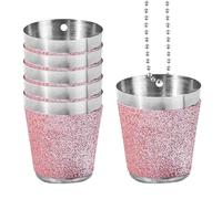 Ruwshuuk Verres à liqueur en acier inoxydable, verres à liqueur avec chaîne de perles, chaîne avec perles en acier inoxydable, verres à shot antidérapants avec revêtement en cuir pour