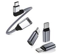 RUXELY Câble d'Extension USB-C Angle Droit (1 pièce) et Kit d'Adaptateurs d'Extension USB-C (3 pièces) - 100W Thunderbolt 3 pour MacBook Pro, Samsung DeX Galaxy S25/S24/S23, iPad 10/Air 6/5