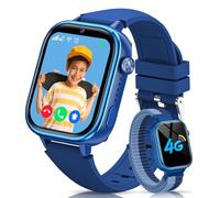 RUXINGX Montre Connectée Enfant GPS, 4G Montre Intelligente avec Carte Sim/SOS/Mode Classe/Appels Vidéo/Chat Vocal/Téléphone/Podomètre/Réveil/Jeux, IP68 Étanche Smartwatch pour Garçons Filles, Bleu
