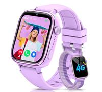 RUXINGX Montre Connectée Enfant GPS, 4G Montre Intelligente avec Carte Sim/SOS/Mode Classe/Appels Vidéo/Chat Vocal/Téléphone/Podomètre/Réveil/Jeux, IP68 Étanche Smartwatch pour Garçons Filles, Violet