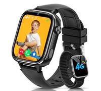 RUXINGX Montre Connectée Enfant GPS, 4G Montre Intelligente avec Carte Sim/SOS/Mode Classe/Appels Vidéo/Chat Vocal/Téléphone/Podomètre/Réveil/Jeux, IP68 Étanche Smartwatch pour Garçons Filles, Noir