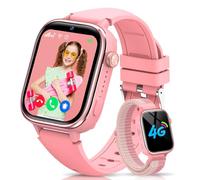 RUXINGX Montre Connectée Enfant GPS, 4G Montre Intelligente avec Carte Sim/SOS/Mode Classe/Appels Vidéo/Chat Vocal/Téléphone/Podomètre/Réveil/Jeux, IP68 Étanche Smartwatch pour Garçons Filles, Rose