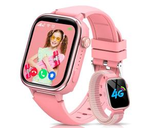RUXINGX Montre Connectée Enfant GPS, 4G Montre Intelligente avec Carte Sim/SOS/Mode ppels Vidéo/Chat Vocal/Téléphone/Podomètre/Réveil/Jeux, IP68 Étanche Smartwatch pour Garçons Filles, Rose