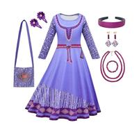 RUXlNRUA - Costume de princesse Wish Asha pour filles, 3 à 13 ans, tenue de costumade avec ensembles d'accessoires (10-11 ans)