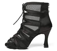 RUYBOZRY Bottes de Danse Latine Femme Bachata Salsa Chaussure de Danse de Salonavec Talons 8,5cm Semelle en Daim Noir EU 38