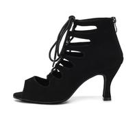 RUYBOZRY Chaussures de Danse Latine Femme Petit Talon Ouverte Bottes de Danse Tango de Salon,YCL456-Noir-7.5,EU40