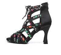 RUYBOZRY Chaussures de Danse Latine Femme Petit Talon Ouverte Bottes de Danse Tango de Salon,YCL523-Noir-6,EU39