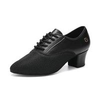 RUYBOZRY Chaussures de Pratique de Danse Latine Femme à Lacets Bout Fermé Professionnelle Chaussures Danse Salsa Tango Noir 5cm Talon Semelle Daim EU 36.5