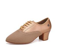 RUYBOZRY Chaussures de Pratique de Danse Latine Femme à Lacets Bout Fermé Professionnelle Chaussures Danse Salsa Tango Marron 5cm Talon Semelle Daim EU 36