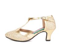 RUYBOZRY Femme Chaussure de Danse Latine Salsa en Maille Satinee Fermé Toe,DY309-S, Or-5.5,EU 38.5