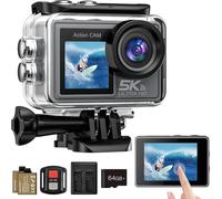 Ruycllo Caméra Sport 5K/4K, 50MP Caméra d'action avec 64GB Carte, 30M/98FT Camera Étanche- Stabilisation EIS, Grand Angle 170°, WiFi Camera Casque Moto, Appareil Photo Étanche pour Plongée, Vlog, Vélo