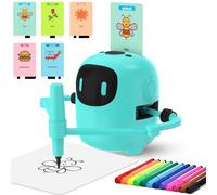 Ruycllo Robot Dessinateur Interactif Enfant - Robot éducatif avec 100 Cartes & Stylo, Robot Enfant Parlant Anglais Rechargeable Type-C - Jouet créatif 3 à 10 Ans Garçons Filles(Bleu)