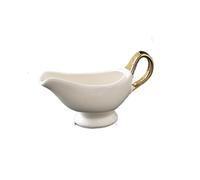 ruyi-1986 Saucière 1 Paquet de saucière en Porcelaine Blanche Facile à Verser avec poignée dorée for vinaigrettes, Lait, Bouillon Pot à Sauce(Petit)