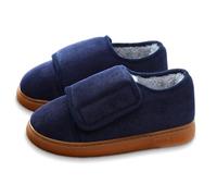 RUYI Pantoufles pour diabétiques - Pour homme et femme - Chaudes - Pour l'hiver - Réglable - Fermeture Velcro - Extra larges - Confortables - Pour personnes âgées - Avec semelle antidérapante, bleu,