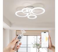 RUYI Plafonnier LED, Moderne Lampe de Plafond 48W 2800K-7000K,4 Anneaux Ronde Design Chambre Eclairage,Luminaire interieur deco avec Telecommande APP Dimmable,Lampe Lustre Salon