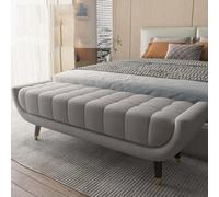 RUYICZB Banc Ottoman en Tissu Bouclé pour Le Pied du Lit, Banc Rembourré avec Coussin, Long Banc De Lit avec Pieds Robustes, Tabouret D'appoint pour Le Salon, La Chambre À Coucher,Gris,150cm