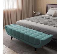 RUYICZB Banc Ottoman en Tissu Bouclé pour Le Pied du Lit, Banc Rembourré avec Coussin, Long Banc De Lit avec Pieds Robustes, Tabouret D'appoint pour Le Salon, La Chambre À Coucher,Bleu,150cm