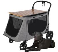 RUYICZB Chariot pour Grands Chiens, Poussette pour Chien Pliable avec Poignée Réglable Fenêtre en Filet Roues Pivotants Universelles Porte-Gobelet, Poussette De Voyage pour Animaux,Gris,L