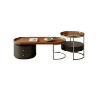 RUYICZB Ensemble De 2 Tables Basses Gigognes Ovales avec 2 Tiroirs, Table Basse en Bois avec Plateau en Verre, Idéale pour Le Salon, Le Bureau Ou La Maison